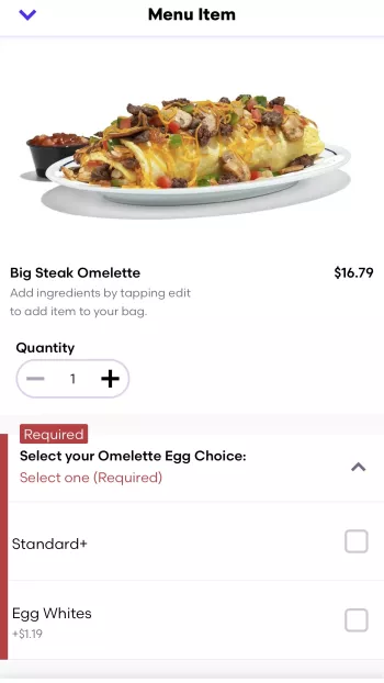 An item on the IHOP menu as displayed on Grubhub