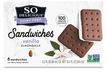Box of So Delicious dairy free sandwiches vanilla almondmilk