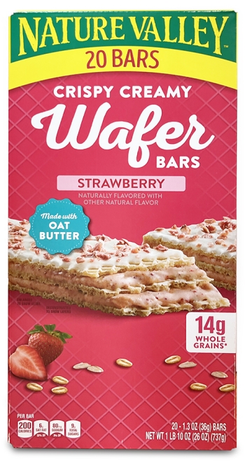 Box of Nature valley crispy creamy wafer bars strawberry flavor