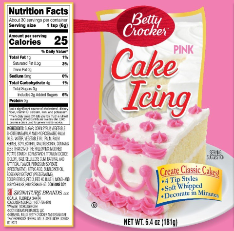 nutrition label facts cake icing crocker betty fda pink guidance food updated serving example minimizes lengthy delay need already market